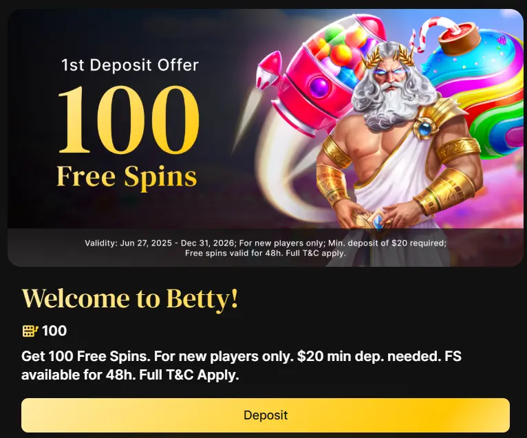 100 Free Spins from the 1st Deposit Offer