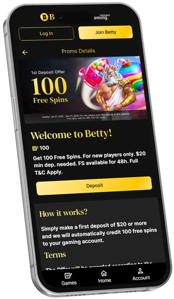 Bonuses at Betty Casino Mobile App